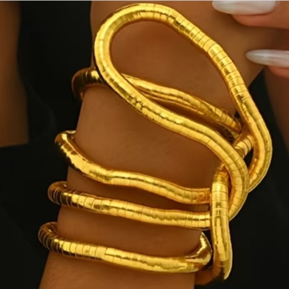 Source Unknown Gold/Silver Adjustable Coil Bracel… - image 4